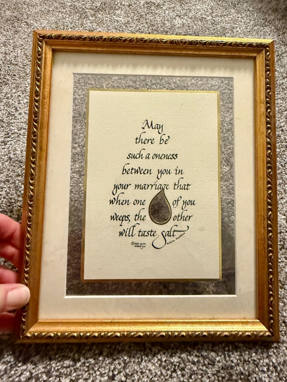 8x10 Glass framed wedding home decor gift Gold frame calligraphy verse wall art